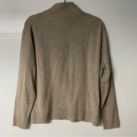 J. Crew Sweater Confetti Men Large Tan Quarter Zip Merino Wool Blend Ribbed Trim - Picture 7 of 9
